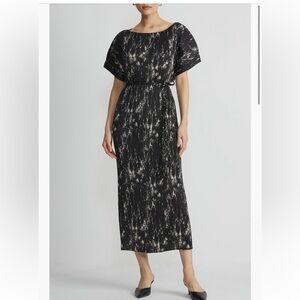 Lafayette 148 New York Three Print Plisse Belted Dress In Black Multi Medium
